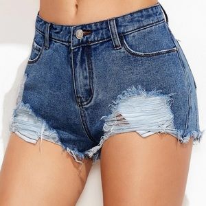 Low Rise Distressed Mini Denim Shorts